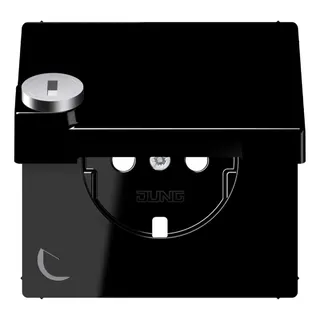 Jung Zentralplatte für SCHUKO®-Steckdosen, Klappdeckel, mit Sicherheitsschloss, Duroplast, Serie LS, schwarz LS1520KLSLPLSW