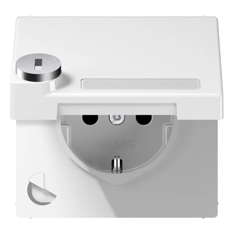 Jung Zentralplatte für SCHUKO®-Steckdosen, Klappdeckel, mit Sicherheitsschloss, Duroplast, Serie LS, alpinweiß LS1520KLSLPLWW