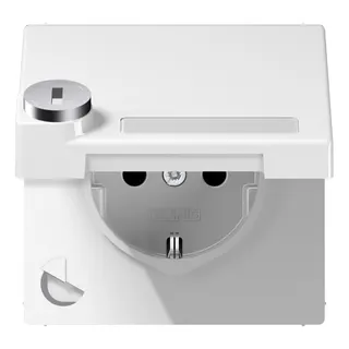 Jung Zentralplatte für SCHUKO®-Steckdosen, Klappdeckel, mit Sicherheitsschloss, Duroplast, Serie LS, alpinweiß LS1520KLSLPLWW