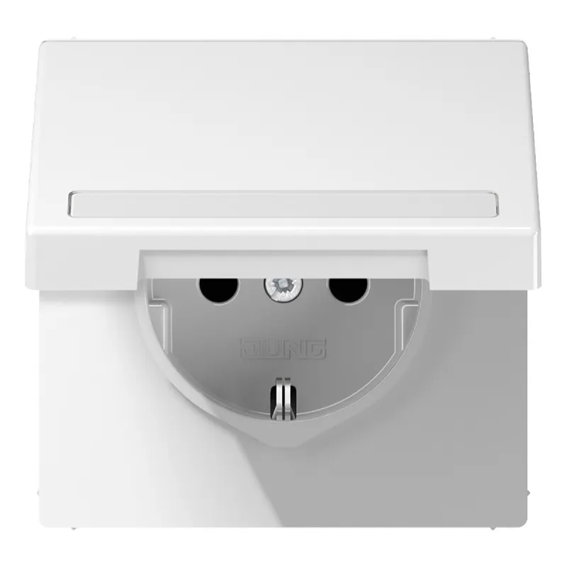 Jung Zentralplatte für SCHUKO®-Steckdosen mit Schriftfeld, Klappdeckel, Duroplast, Serie LS, alpinweiß LS1520NAKLPLWW