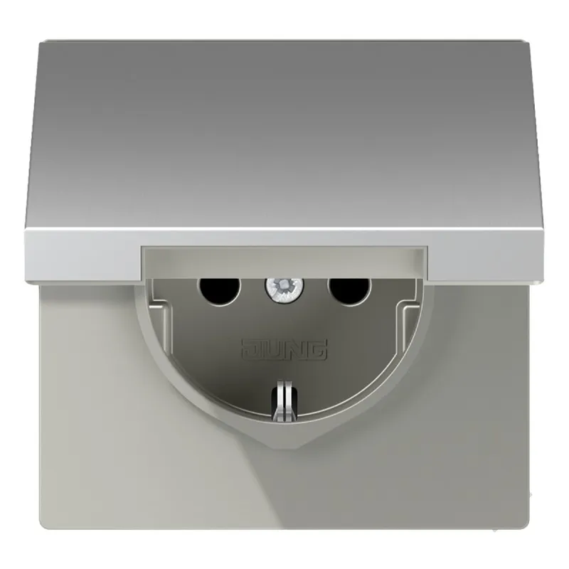 Jung Abdeckung für SCHUKO®-Steckdosen, Klappdeckel, Serie LS, Aluminium AL1520KLPL