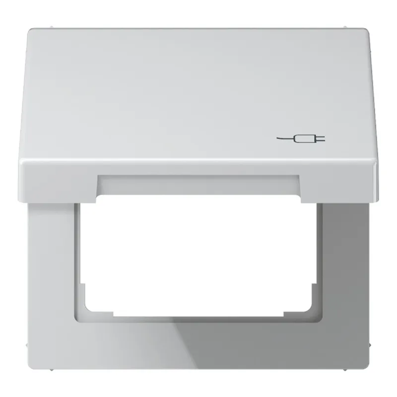 Jung Klappdeckel mit Rückstellfeder, mit Symbol Stecker, Serie LS, Aluminium AL2990KLSOC