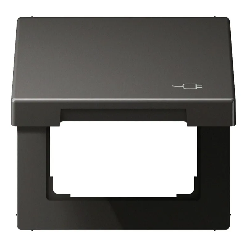 Jung Klappdeckel mit Rückstellfeder, mit Symbol Stecker, Aluminium lackiert, Serie LS, anthrazit (lackiertes Aluminium) AL2990KLSOCAN