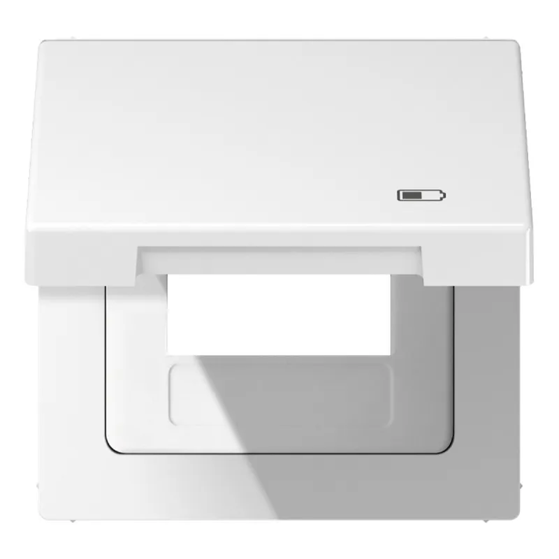 Jung Klappdeckel mit Rückstellfeder, Symbol Charger, Serie LS, alpinweiß LS990BFKLUSBWW