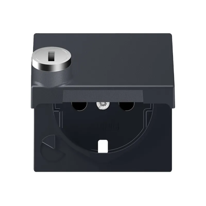 Jung Zentralplatte für SCHUKO®-Steckdoseneinsätze, Klappdeckel, Thermoplast lackiert, Serie A, anthrazit matt A1520KLSLPLANM