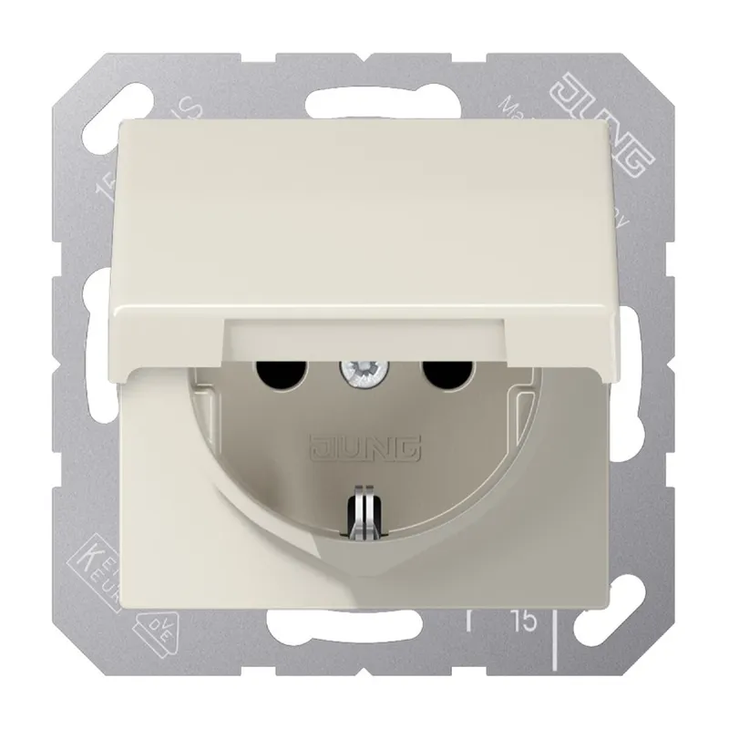 Jung Zentralplatte für SCHUKO®-Steckdosen, Klappdeckel, Duroplast, Serie AS, weiß AS1520KLPL
