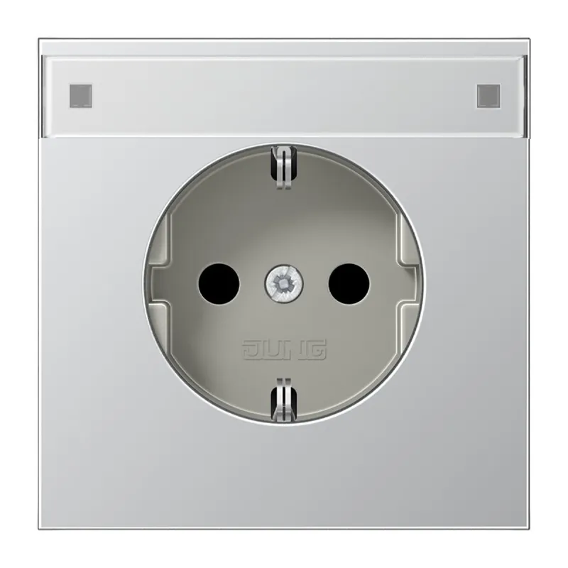 Jung Zentralplatte für SCHUKO®-Steckdosen mit Schriftfeld, SAFETY+, Serie LS, Aluminium AL1520KINAPL