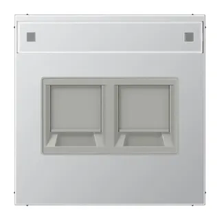 Jung Abdeckung (gerastet) für Modular-Jack-Steckbuchsen 2fach, Avaya, mit Schriftfeld, Serie LS, Aluminium AL1969-2NAAT