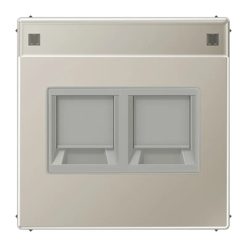 Jung Abdeckung (gerastet) für Modular-Jack-Steckbuchsen 2fach, UMA-CAT6A, RADIALL, Panduit, Assmann, mit Schriftfeld, Serie LS, Edelstahl ES1969-2NAWE