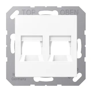 Jung Abdeckung (gerastet) für Modular-Jack-Steckbuchsen 2fach, Serie A, schneeweiß matt A1569-2WEWWM