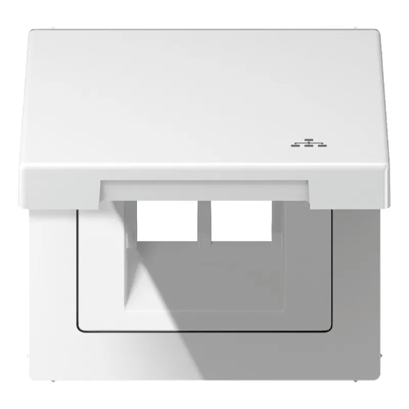 Jung Klappdeckel (mit Rückstellfeder), mit Symbol LAN, Serie LS, alpinweiß LS990BFKLLANWW