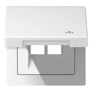 Jung Klappdeckel (mit Rückstellfeder), mit Symbol LAN, Serie LS, alpinweiß LS990BFKLLANWW
