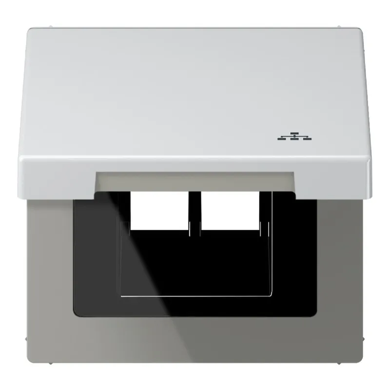 Jung Klappdeckel mit Rückstellfeder, mit Symbol LAN, Serie LS, Aluminium AL2990KLLAN