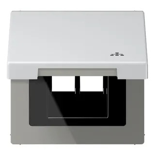 Jung Klappdeckel mit Rückstellfeder, mit Symbol LAN, Serie LS, Aluminium AL2990KLLAN