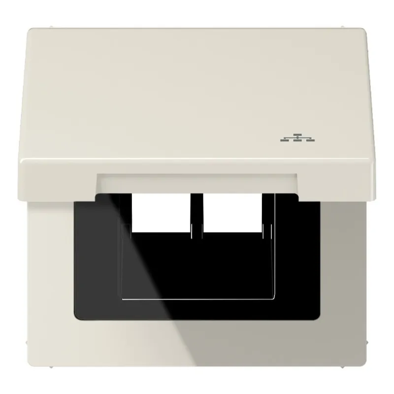 Jung Klappdeckel (mit Rückstellfeder), mit Symbol LAN, Serie LS, weiß LS990BFKLLAN
