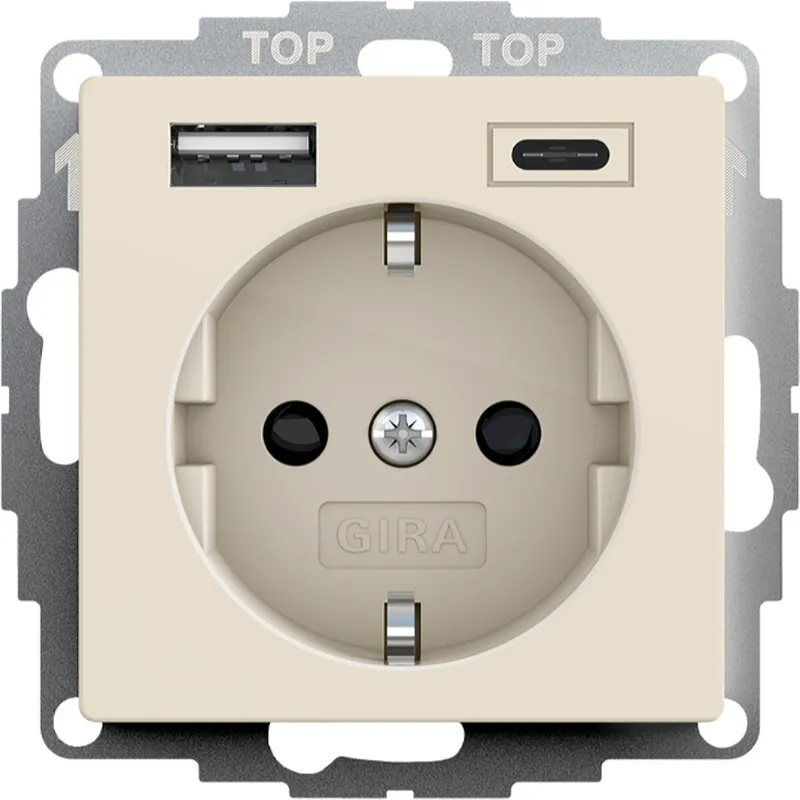 Gira SCHUKO-Steckdose SH USB-Spannungsv.2f Typ A/C Sys 55 cw