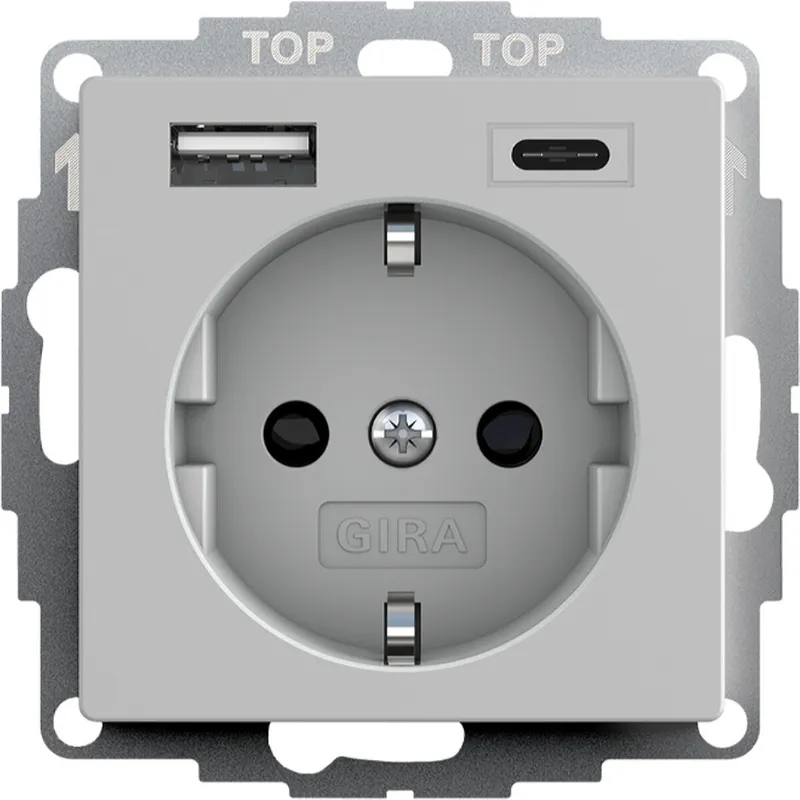 Gira SCHUKO-Steckdose SH USB-Spannungsv.2f Typ A/C Sys 55 gr m