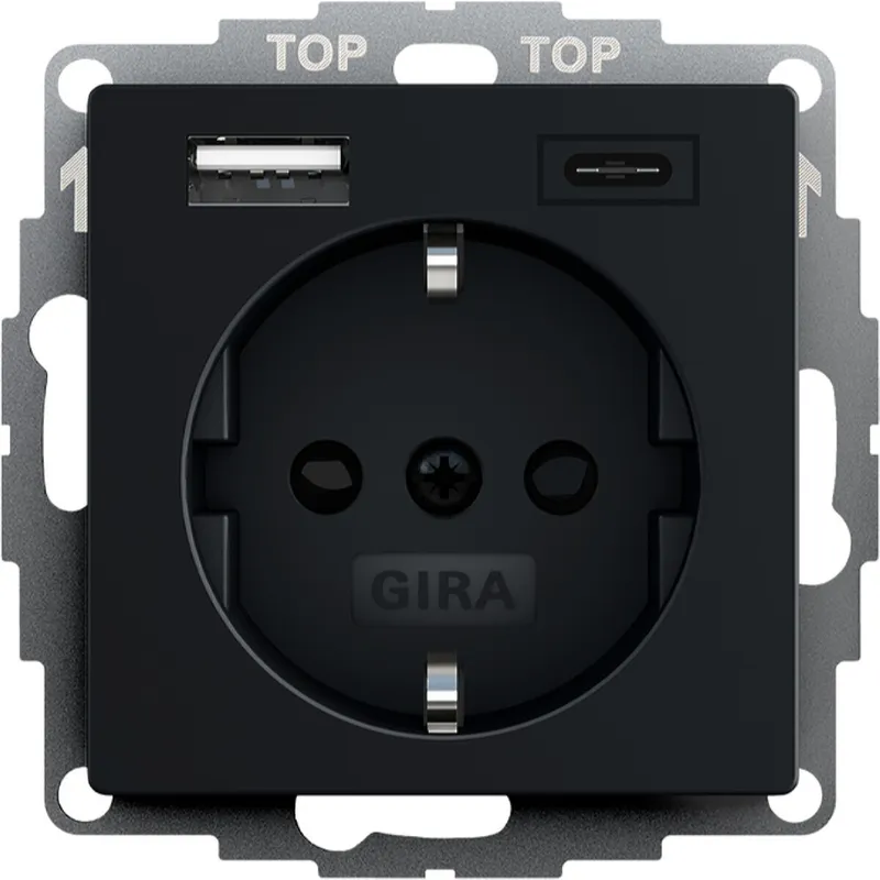 Gira SCHUKO-Steckdose SH USB-Spannungsv.2f Typ A/C Sys 55 sw m