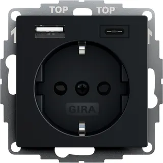 Gira SCHUKO-Steckdose SH USB-Spannungsv.2f Typ A/C Sys 55 sw m