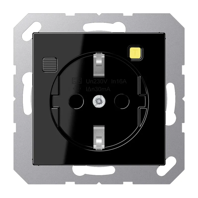 Jung FI-SCHUKO®-Steckdose (RCD) 30 mA, Serie A, schwarz A5520.30SW