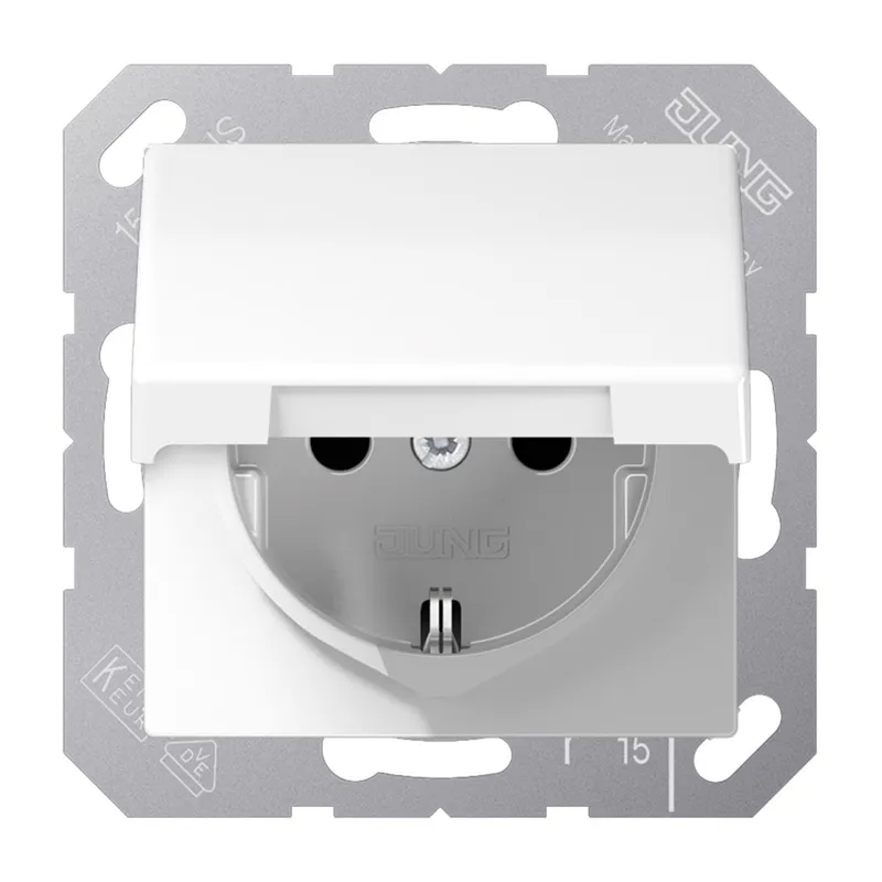Jung SCHUKO Steckdose, 16 A 250 V ~, ohne Krallen, Duroplast antimikrobiell, Serie AS, alpinw SPAS1520KIKLWW