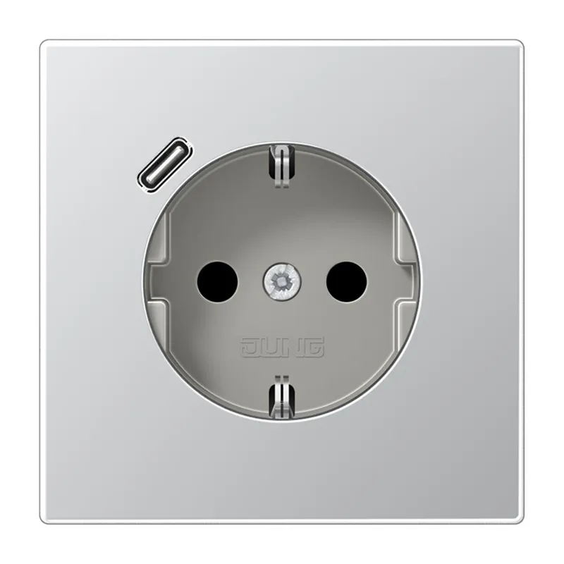 Jung SCHUKO Steckdose 16 A 250 V ~, mit USB-Ladegerät 1 x Typ C, SAFETY+, Serie LS, Aluminium AL1520-18C