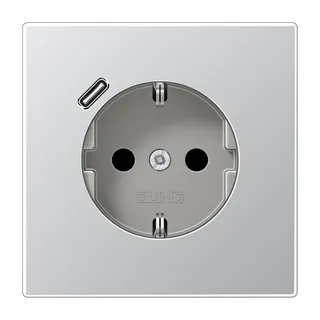 Jung SCHUKO Steckdose 16 A 250 V ~, mit USB-Ladegerät 1 x Typ C, SAFETY+, Serie LS, Aluminium AL1520-18C