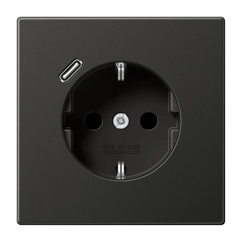 Jung SCHUKO Steckdose 16 A 250 V ~, mit USB-Ladegerät 1 x Typ C, SAFETY+, Serie LS, anthrazit (lackiertes Aluminium AL1520-18CAN