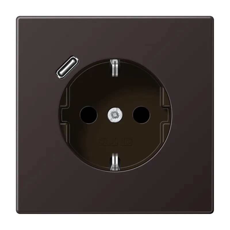 Jung SCHUKO Steckdose 16 A 250 V ~, mit USB-Ladegerät 1 x Typ C, SAFETY+, Serie LS, dark (lackiertes Aluminium) AL1520-18CD