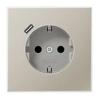 Jung SCHUKO Steckdose 16 A 250 V ~, mit USB-Ladegerät 1 x Typ C, SAFETY+, Serie LS, Edelstahl ES1520-18C