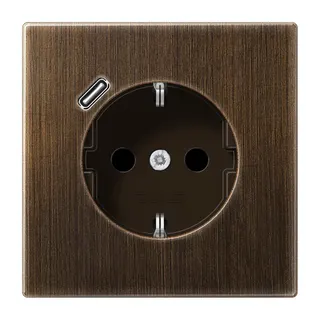 Jung SCHUKO Steckdose 16 A 250 V ~, mit USB-Ladegerät 1 x Typ C, SAFETY+, Serie LS, Messing antik ME1520-18CAT
