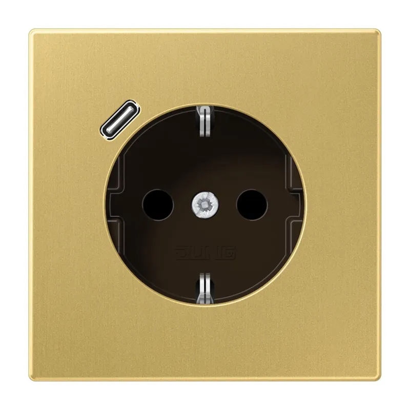 Jung SCHUKO Steckdose 16 A 250 V ~, mit USB-Ladegerät 1 x Typ C, SAFETY+, Serie LS, Messing classic ME1520-18CC