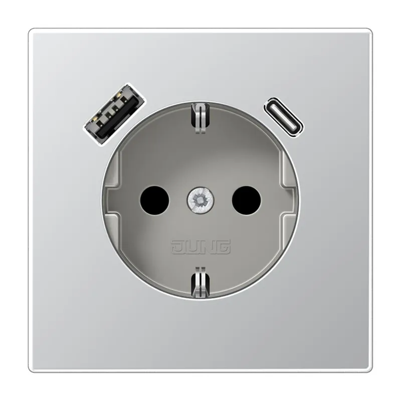 Jung SCHUKO Steckdose 16 A 250 V ~, mit USB-Ladegerät 1 x Typ A + 1 x Typ C, SAFETY+, Serie LS, Aluminium AL1520-15CA