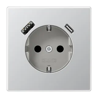 Jung SCHUKO Steckdose 16 A 250 V ~, mit USB-Ladegerät 1 x Typ A + 1 x Typ C, SAFETY+, Serie LS, Aluminium AL1520-15CA