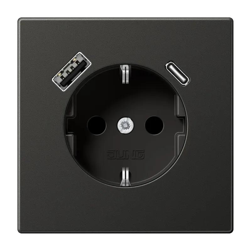 Jung SCHUKO Steckdose 16 A 250 V ~, mit USB-Ladegerät 1 x Typ A + 1 x Typ C, SAFETY+, Serie LS, anthrazit (lackiert AL1520-15CAAN