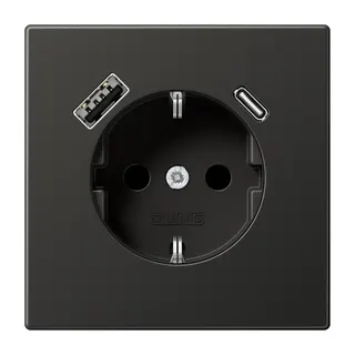 Jung SCHUKO Steckdose 16 A 250 V ~, mit USB-Ladegerät 1 x Typ A + 1 x Typ C, SAFETY+, Serie LS, anthrazit (lackiert AL1520-15CAAN