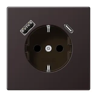 Jung SCHUKO Steckdose 16 A 250 V ~, mit USB-Ladegerät 1 x Typ A + 1 x Typ C, SAFETY+, Serie LS, dark (lackiertes Al AL1520-15CAD
