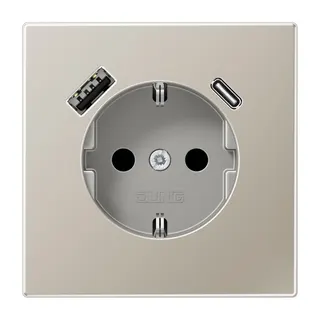 Jung SCHUKO Steckdose 16 A 250 V ~, mit USB-Ladegerät 1 x Typ A + 1 x Typ C, SAFETY+, Serie LS, Edelstahl ES1520-15CA