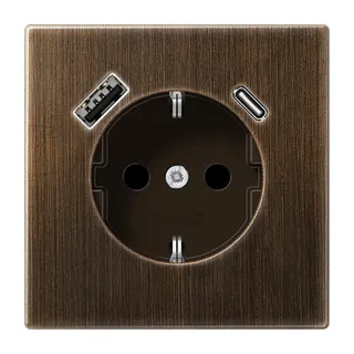 Jung SCHUKO Steckdose 16 A 250 V ~, mit USB-Ladegerät 1 x Typ A + 1 x Typ C, SAFETY+, Serie LS, Messing antik ME1520-15CAAT