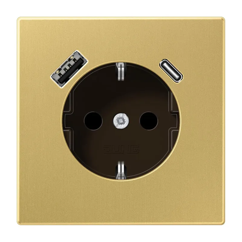 Jung SCHUKO Steckdose 16 A 250 V ~, mit USB-Ladegerät 1 x Typ A + 1 x Typ C, SAFETY+, Serie LS, Messing classic ME1520-15CAC