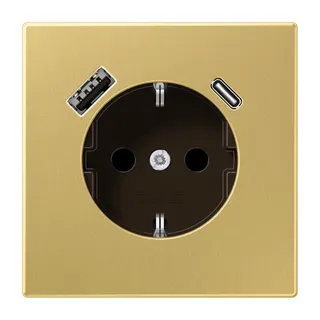 Jung SCHUKO Steckdose 16 A 250 V ~, mit USB-Ladegerät 1 x Typ A + 1 x Typ C, SAFETY+, Serie LS, Messing classic ME1520-15CAC