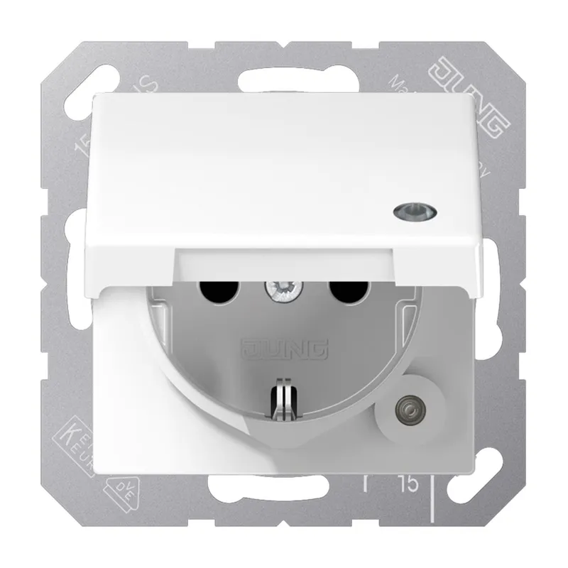 Jung SCHUKO Steckdose, 16 A 250 V ~, ohne Krallen, mit Funktionsanzeige, Duroplast antimikrob SPAS1520KLKOWW