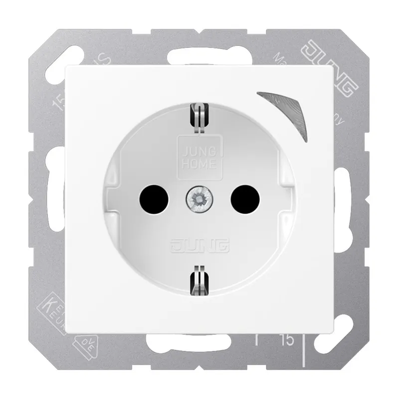Jung HOME SCHUKO® Steckdose, 16 A 250 V ~, Schraubklemmen, mit Funktionsanzeige, SAFETY+, Thermoplast lackiert BTA1521SWWM