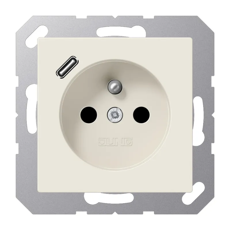 Jung Steckdose, französisch/belgisches System 16 A 250 V ~, mit USB-Ladegerät 1 x Typ C, SAFETY+, Serie AS, weiß A1520F-18C