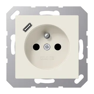Jung Steckdose, französisch/belgisches System 16 A 250 V ~, mit USB-Ladegerät 1 x Typ C, SAFETY+, Serie AS, weiß A1520F-18C
