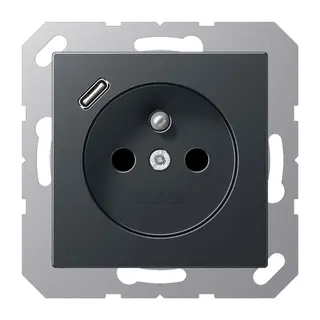 Jung Steckdose, französisch/belgisches System 16 A 250 V ~, mit USB-Ladegerät 1 x Typ C, SAFETY+, Serie A, anthrazi A1520F-18CANM