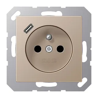 Jung Steckdose, französisch/belgisches System 16 A 250 V ~, mit USB-Ladegerät 1 x Typ C, SAFETY+, Serie A, champagn A1520F-18CCH