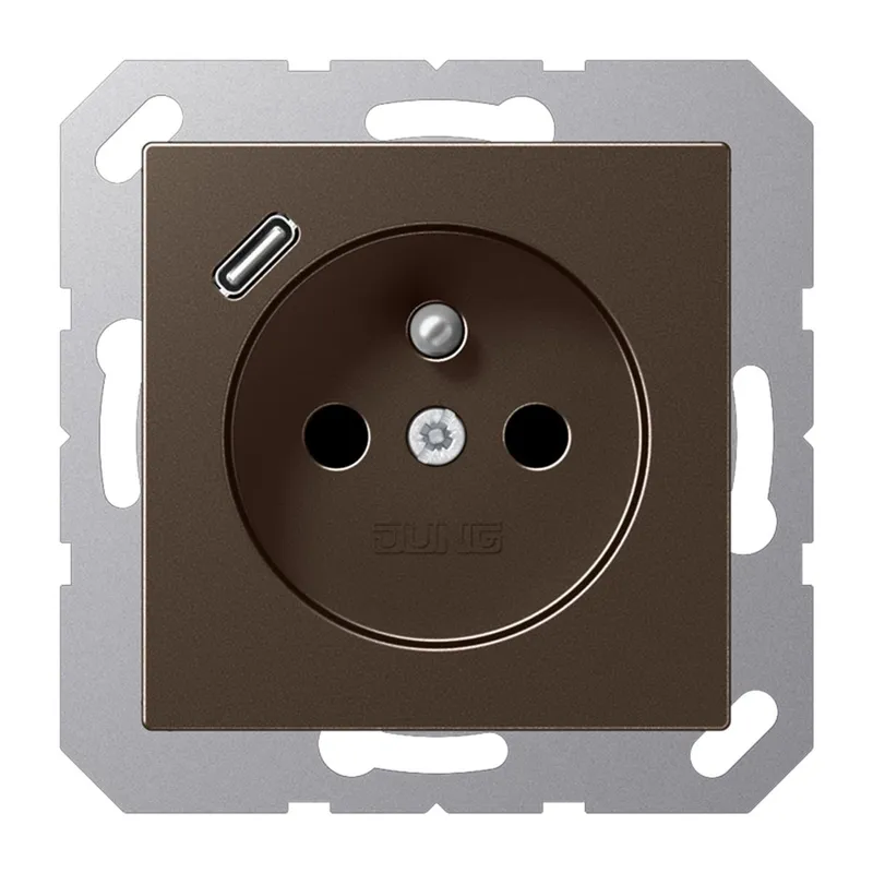Jung Steckdose, französisch/belgisches System 16 A 250 V ~, mit USB-Ladegerät 1 x Typ C, SAFETY+, Serie A, mokka A1520F-18CMO
