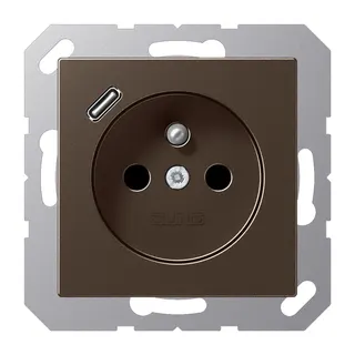 Jung Steckdose, französisch/belgisches System 16 A 250 V ~, mit USB-Ladegerät 1 x Typ C, SAFETY+, Serie A, mokka A1520F-18CMO