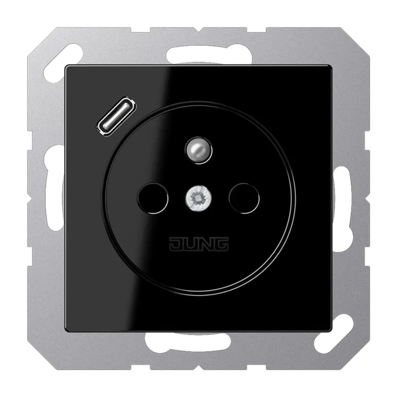 Jung Steckdose, französisch/belgisches System 16 A 250 V ~, mit USB-Ladegerät 1 x Typ C, SAFETY+, Serie A, schwarz A1520F-18CSW
